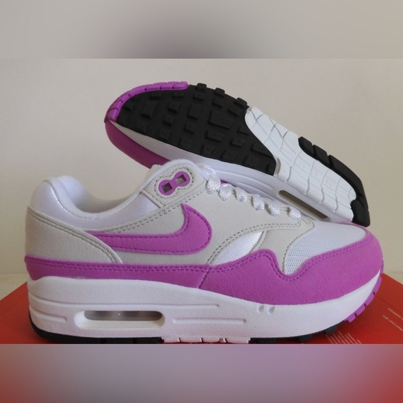 WMNS NIKE 💅✨ AIR MAX 1 87 NEUTRAL GREY FUCHSIA DREAM SHOES SIZE 6.5 DZ2628-001 - Picture 3 of 6